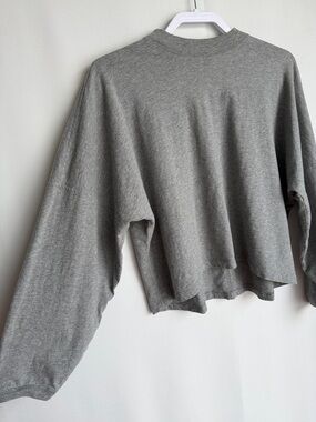 aerie Heather Gray Cropped High Neck Crewneck Sweatshirt Small S